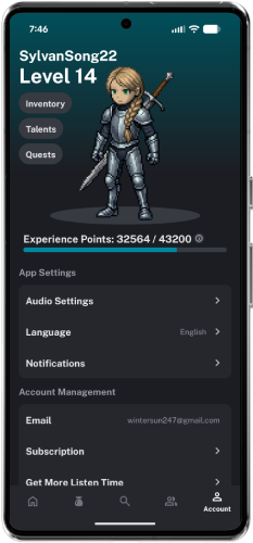 Voxtome account screen showing a level 7 character and an experience bar